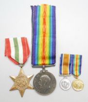 A WWI British War Medal to 1311 Pte RWS Parker 5-Lond R, Italy Star and two miniatures