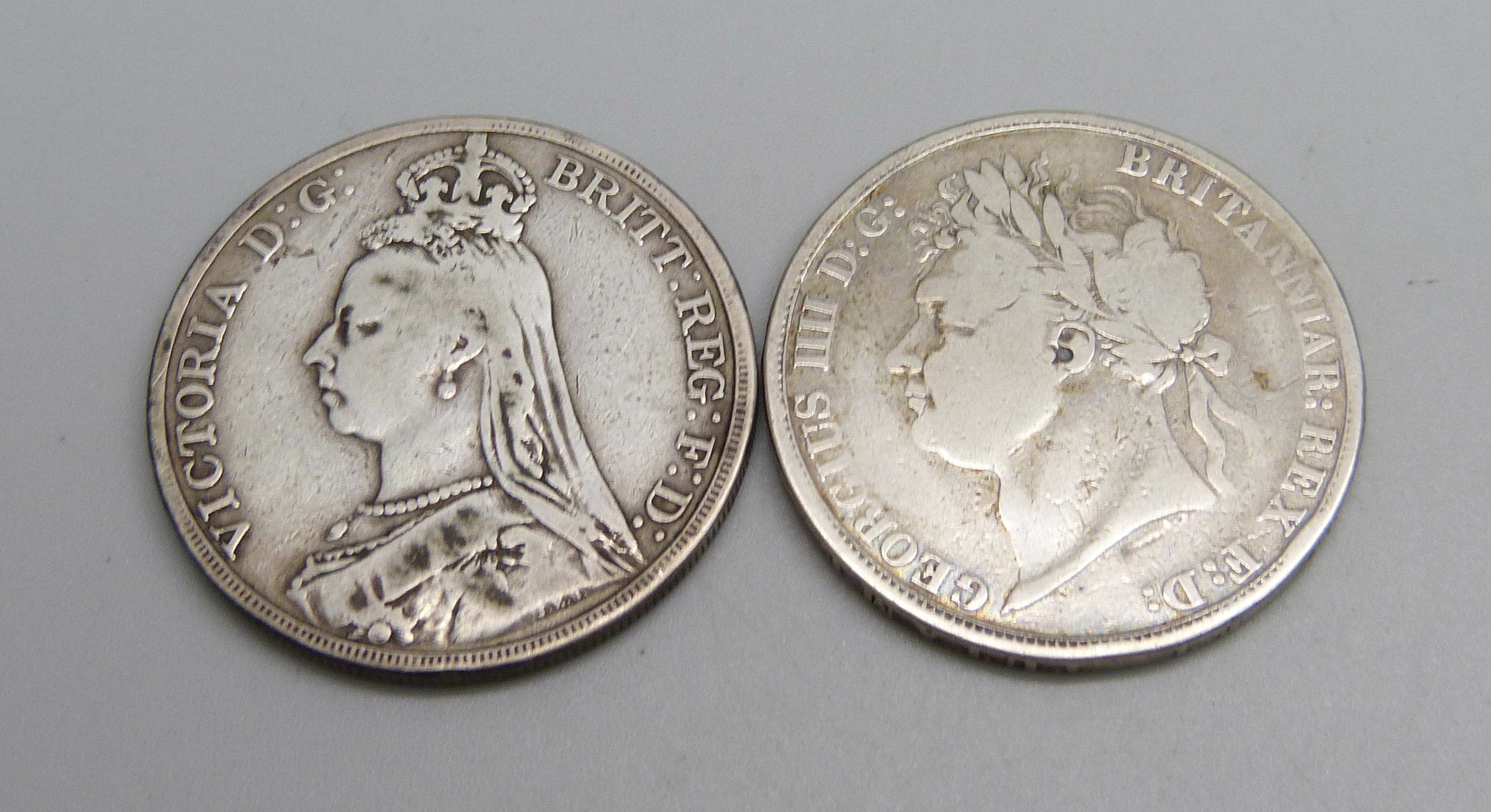 Coins; 1822 and 1889 silver crowns