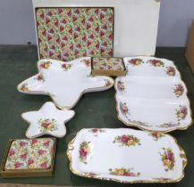 A collection of boxed Royal Albert Old Country Roses and Rose Chintz; one large sandwich platter