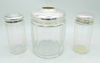 Three silver topped glass jars, 32g