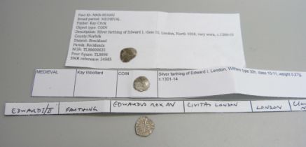 Coins; Three Edward I silver farthings