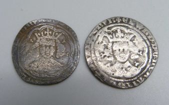 Coins; Two Edward III groats, London and York mints