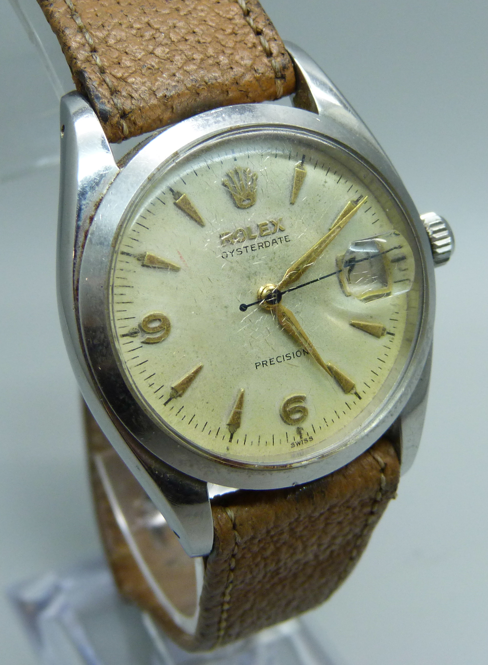 A gentleman's stainless steel Rolex Oysterdate wristwatch, 1950s, reference 6494, serial number - Image 4 of 9