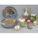 A collection of trinket boxes including egg shaped with rhinestone detail, a set of four Royal