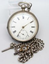 A silver Waltham pocket watch and a silver Albert chain