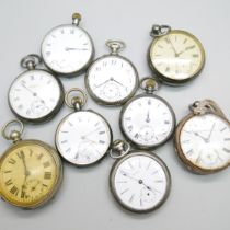 Seven silver pocket watches and two others