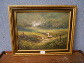 Ted Dyer, countryside landscape, oil on canvas, framed