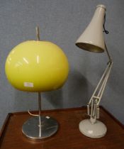 An anglepoise lamp and a Guzzini style table lamp