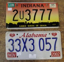 Two American license plates, Alabama and Indiana