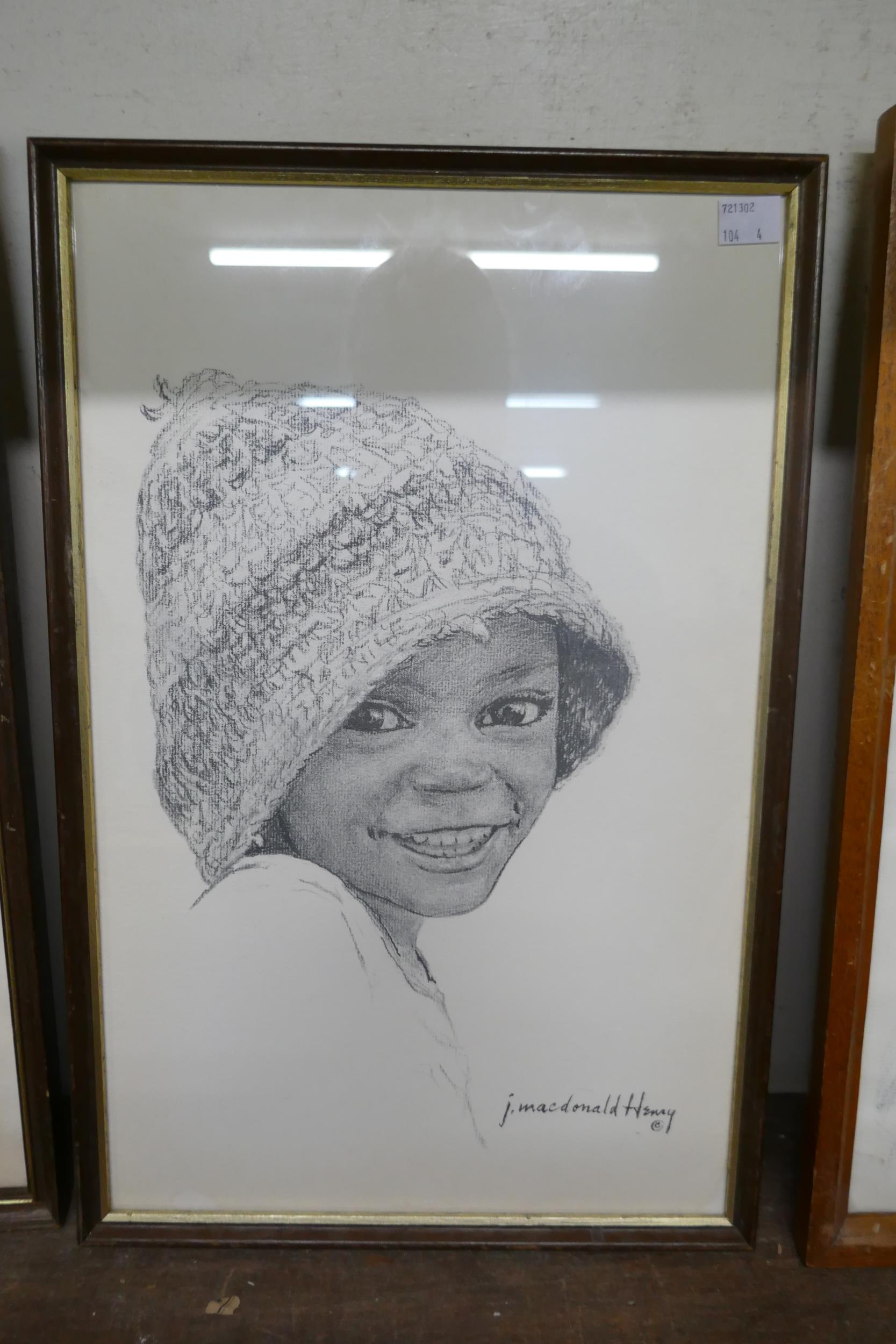 J. Macdonald Henry, four portraits of children, pencil sketches, framed - Image 3 of 5