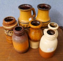 Seven West German vases