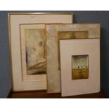 Rene Carcan, three engraved etchings, framed