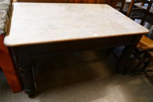 A pine single drawer kitchen table