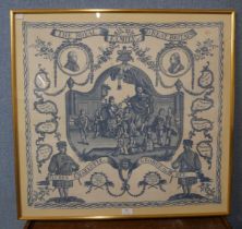 A Royal Family of Great Britain linen tapestry, depicting George III and Queen Charlotte and their