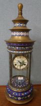 A French style gilt metal and blue champleve enamelled temple clock