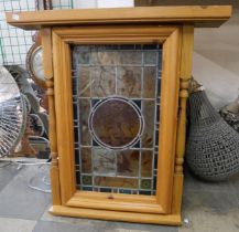 A pine framed and stained glass light fitting