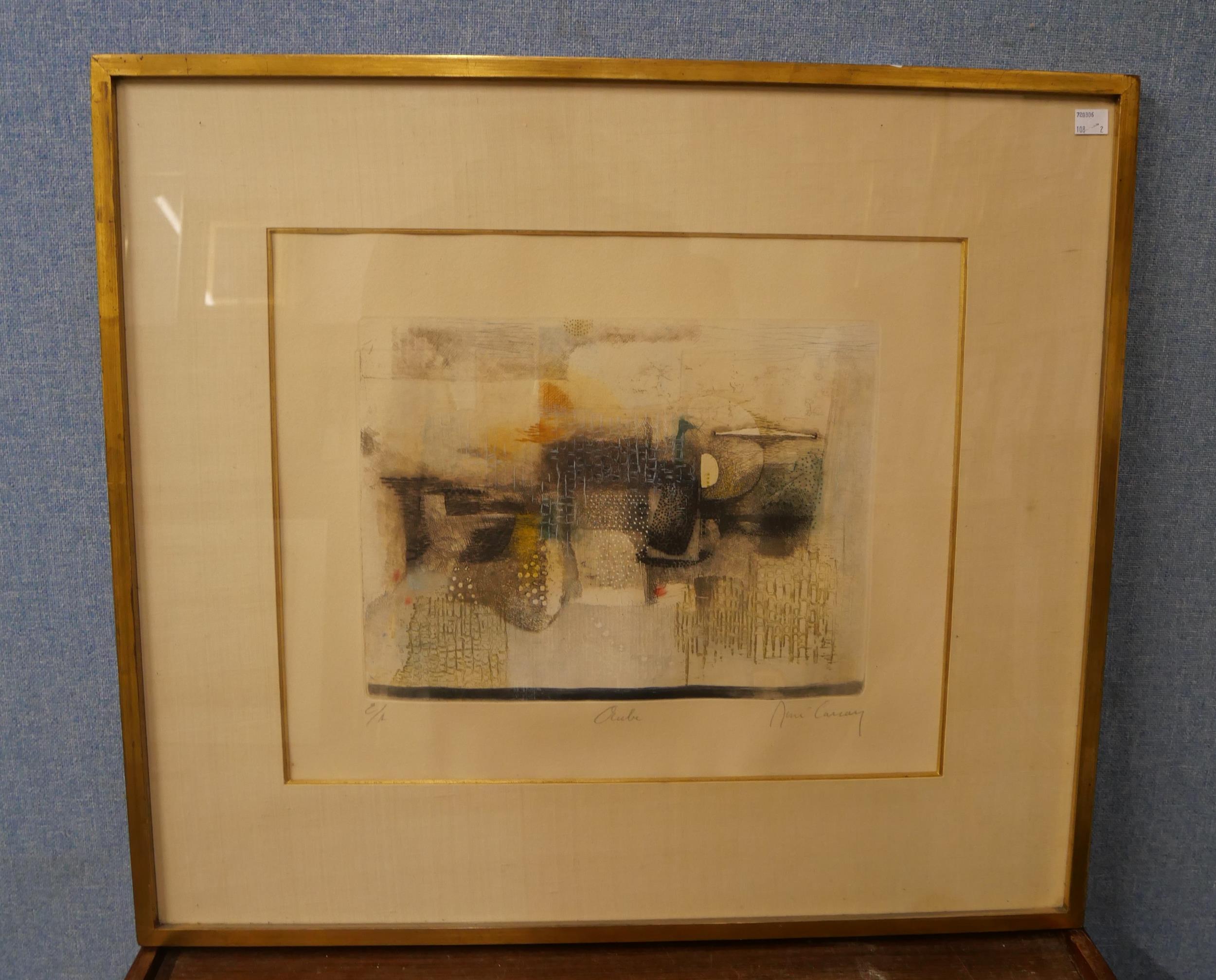 Rene Carcan, two engraved etchings, framed - Image 2 of 2