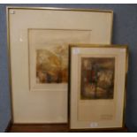 Rene Carcan, two engraved etchings, Pour Parnela and one other, framed