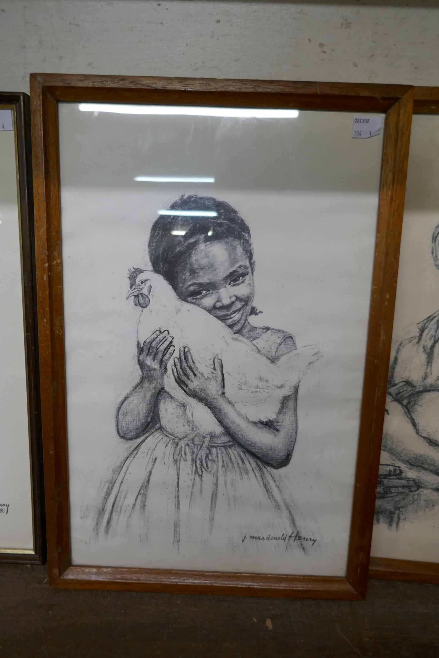 J. Macdonald Henry, four portraits of children, pencil sketches, framed - Image 4 of 5