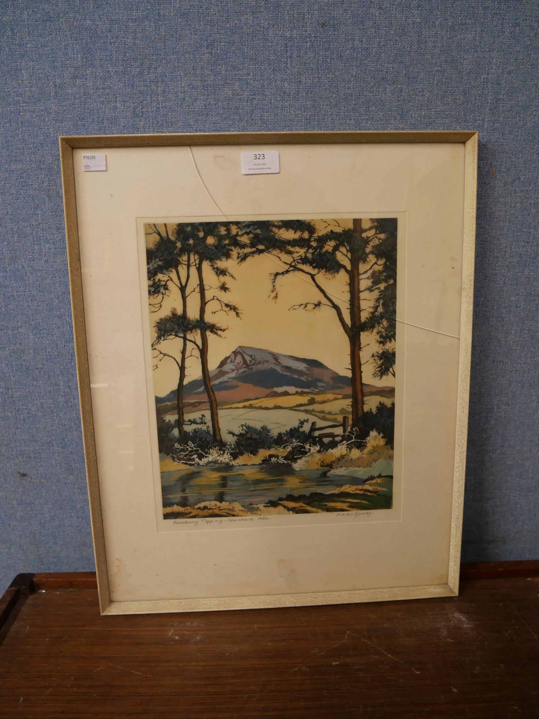 Martin Garvey, Roseberry Topping, Cleveland Hills, artist's proof print, framed