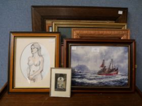 Assorted prints, including seascapes, cattle, prints, etc