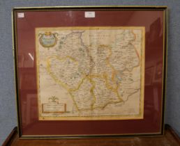 A 17th Century engraved map of Leicestershire by Robert Morden, framed