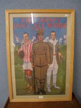 A reproduction WWI recruitment poster, framed