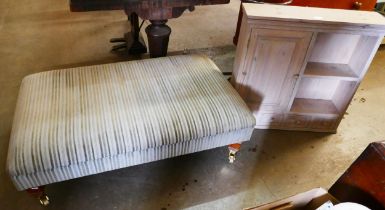 An Edward VII upholstered footstool, an aluminium coatstand and a pine wall hanging cupboard
