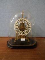 A gilt metal fusee skeleton clock