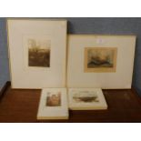 Rene Carcan, four engraved etchings, framed