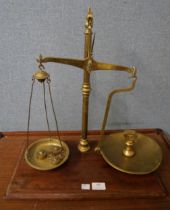 A set of chemists weighing scales with graduated brass weights