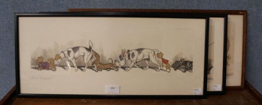 Three Arthur Klein dog etchings, framed