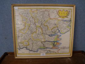 A 17th Century engraved map of Essex, by Robert Morden, framed