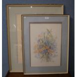Diana Kviel, pair of still lifes of flowers, watercolour, dated 1977, framed