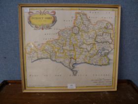 A 17th Century engraved map of Dorsetshire, by Robert Morden, framed