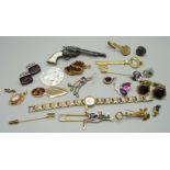 A novelty opal set kangaroo paper clip, jewellery, cufflinks, a lady's Citizen wristwatch, etc.