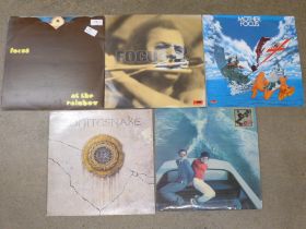 Five LP records; three Focus, Whitesnake and Sparks