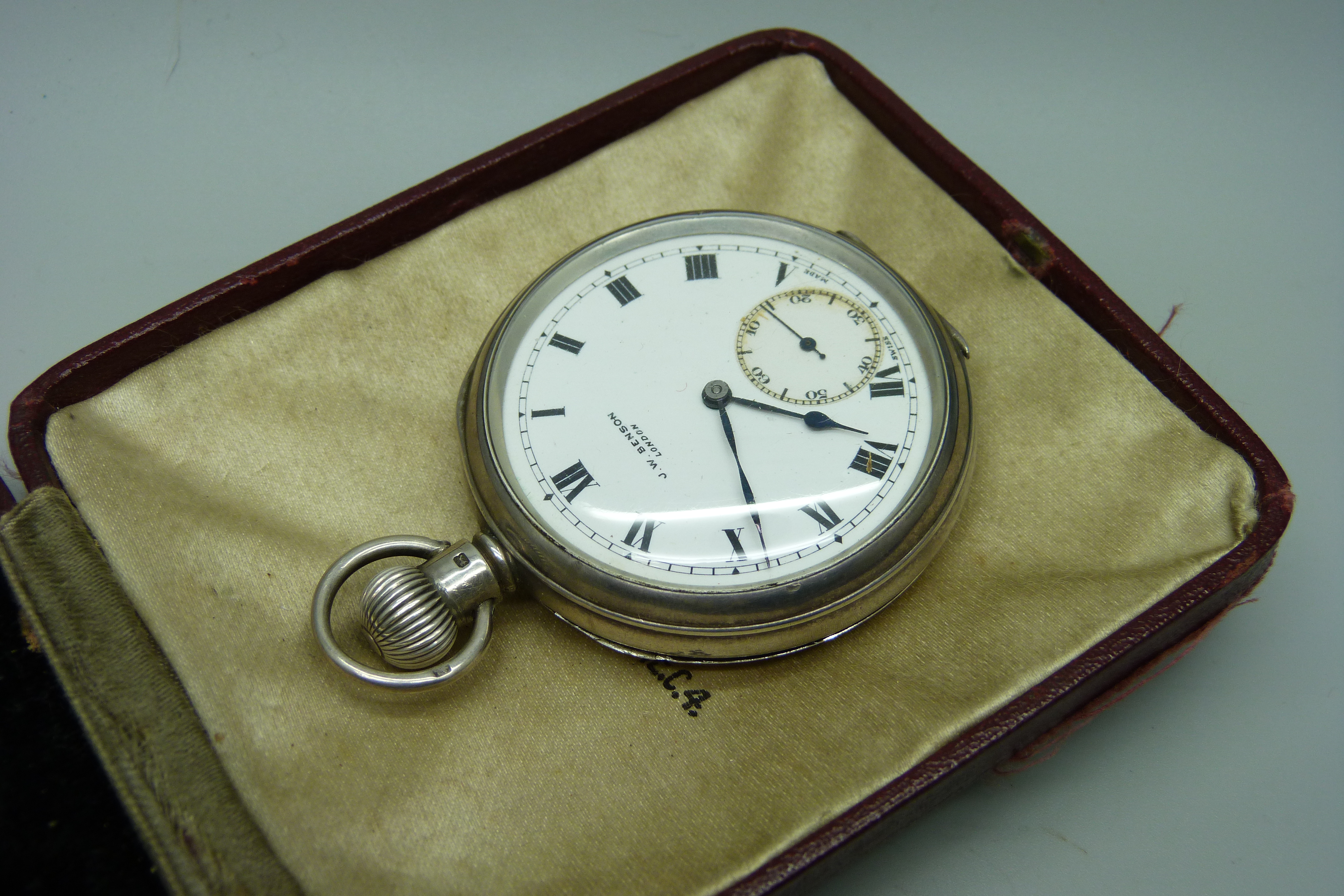 A silver cased Benson pocket watch, London 1936, boxed - Image 3 of 6