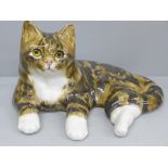 A large Winstanley Tabby cat, signed to base, 35cm