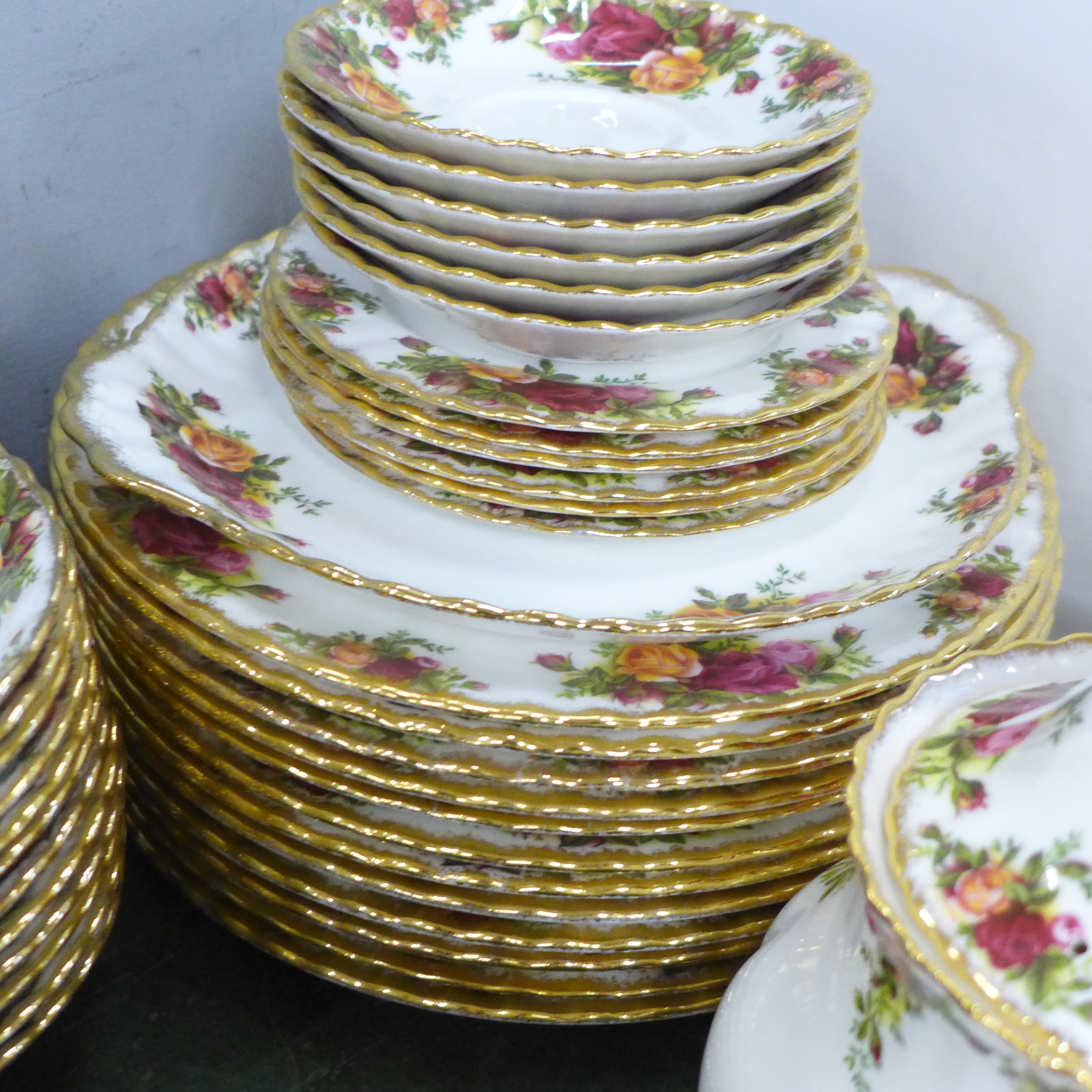 Royal Albert Old Country Roses tea and dinnerwares, 12 dinner plates, 12 bowls, 6 setting tea set, - Image 3 of 4