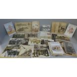 A collection of approximately 60 postcards and letters including photographic WWI military and other