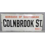 An original enamel street sign, Colnbrook St. S.E.1. Borough of Southwark, 23.5" x 10"