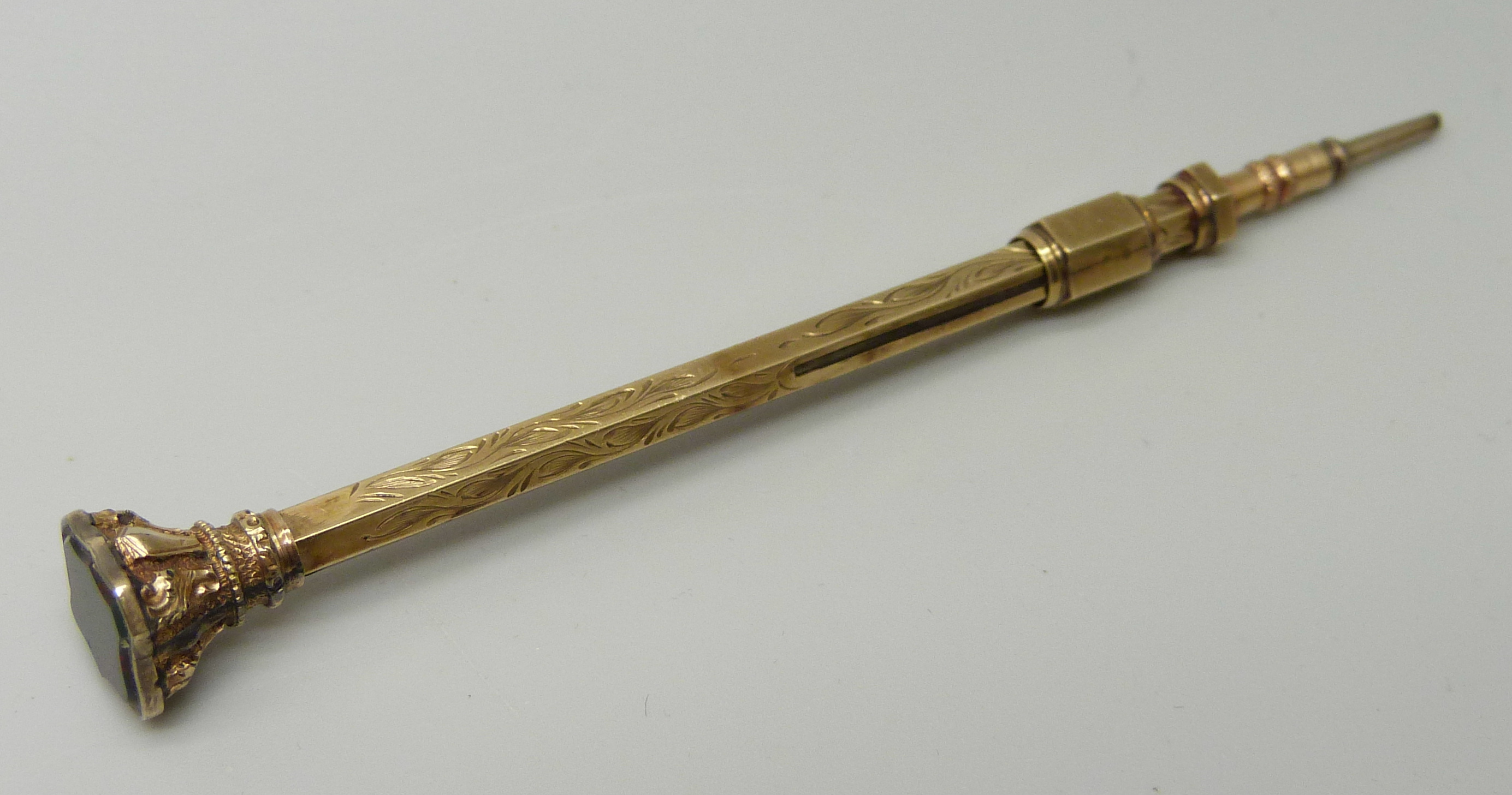 A gold tone propelling pencil with agate stone detail - Image 2 of 3