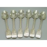 Six Victorian silver teaspoons with brite cut detail, London 1861, 71.6g