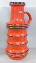 A vintage red West German pottery floor vase by Scheurich, 47cm