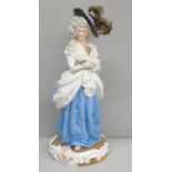 A Dresden porcelain figure of Georgiana Cavendish, Duchess of Devonshire with family crest to the