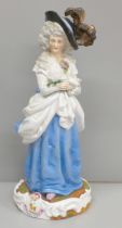 A Dresden porcelain figure of Georgiana Cavendish, Duchess of Devonshire with family crest to the