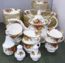 Royal Albert Old Country Roses tea and dinnerwares, 12 dinner plates, 12 bowls, 6 setting tea set,