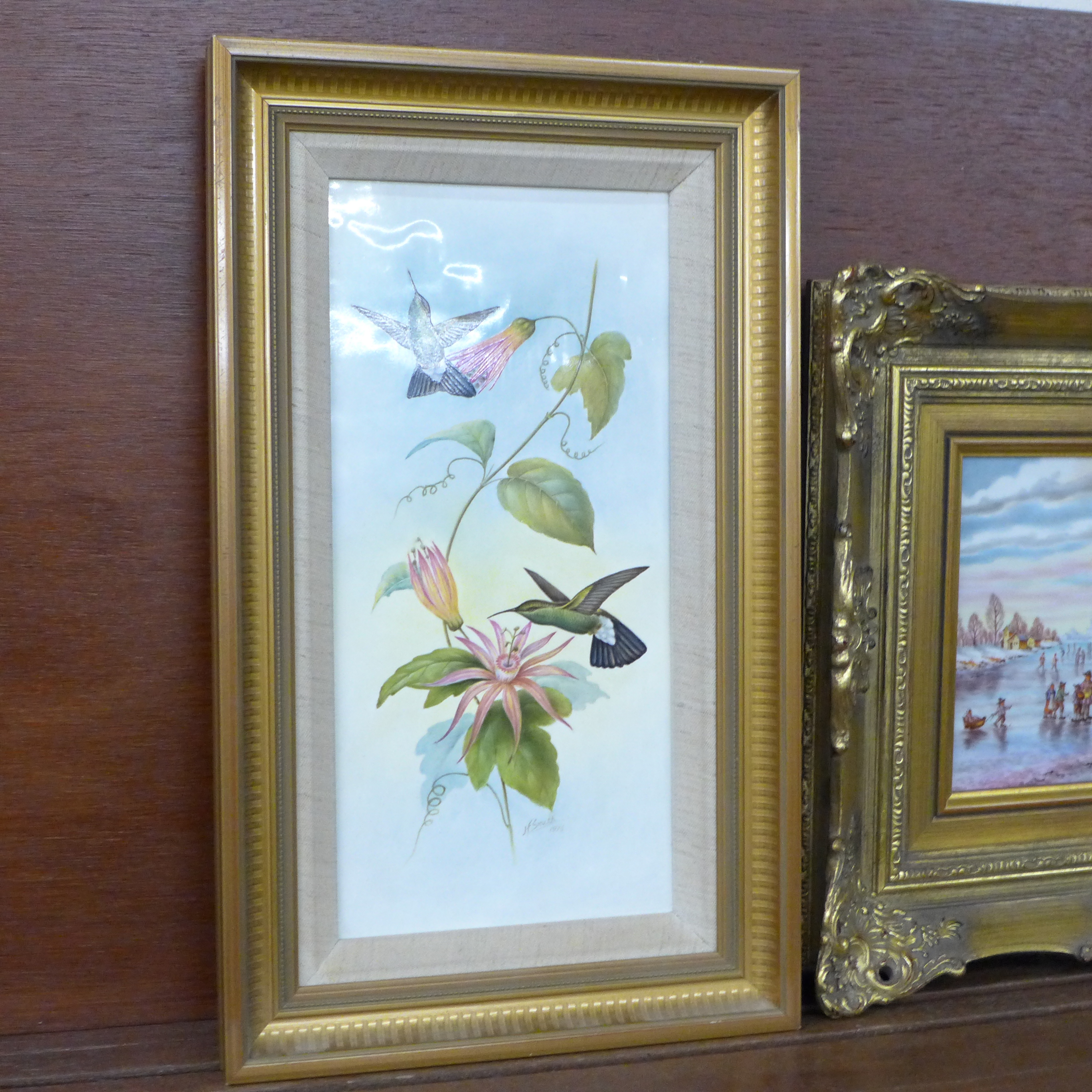 A Clermont Fine China hummingbird series ceramic plaque, signed J. Smith, 1976, a porcelain plaque - Image 2 of 6