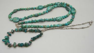 Two silver mounted turquoise necklaces